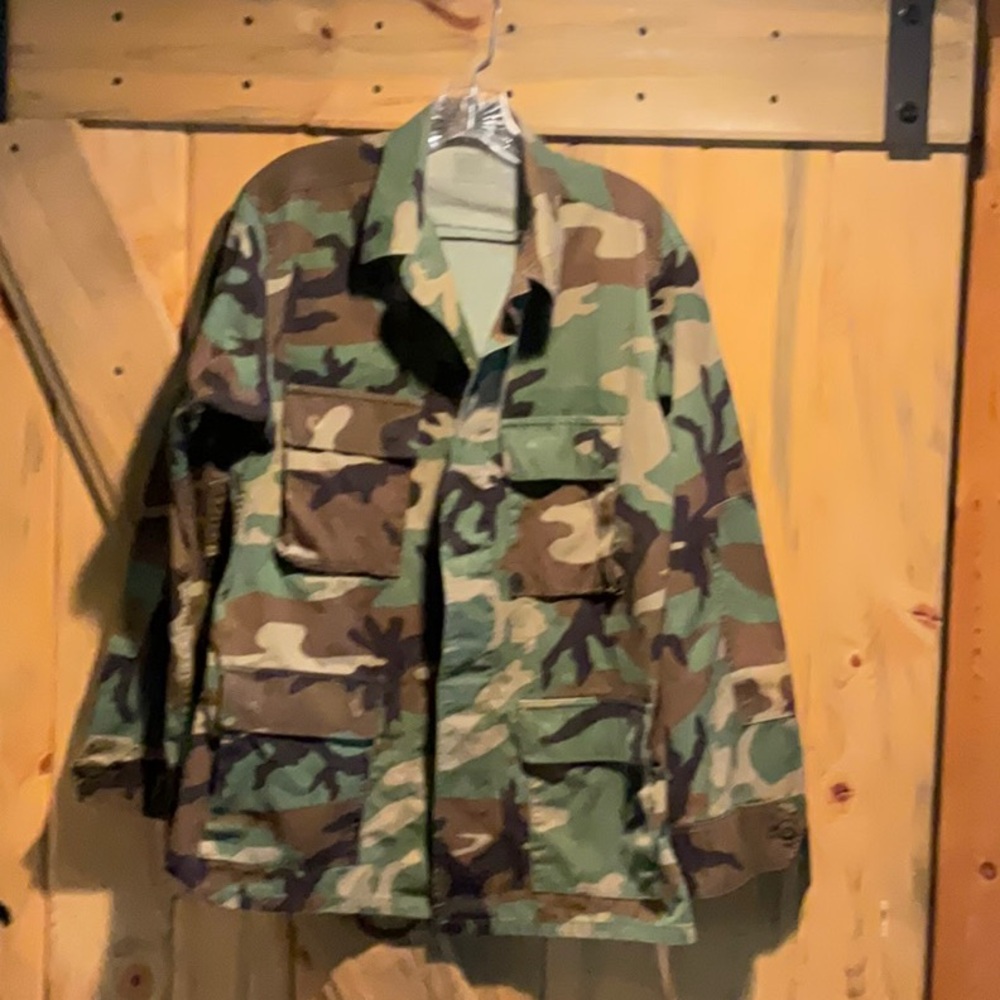Military Woodland Camo Button Jacket - Medium